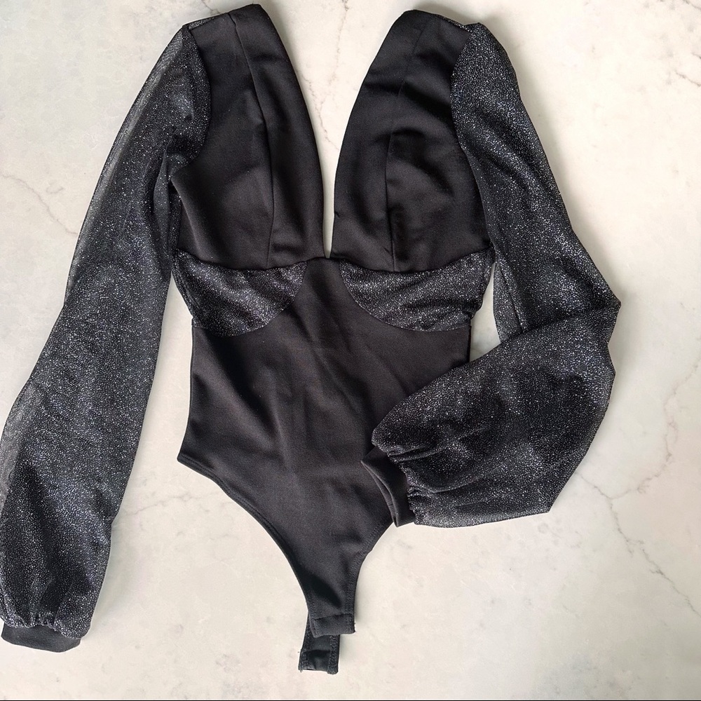 NEW Black sparkle bodysuit blouse